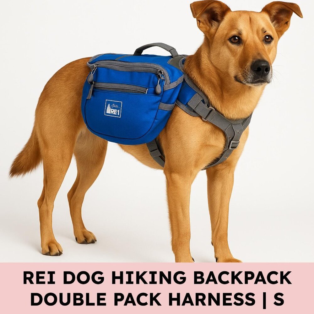 REI Dog Hiking Pack Nylon Saddlebag Harness Small Blue Gray Reflective Trim - Picture 16 of 16
